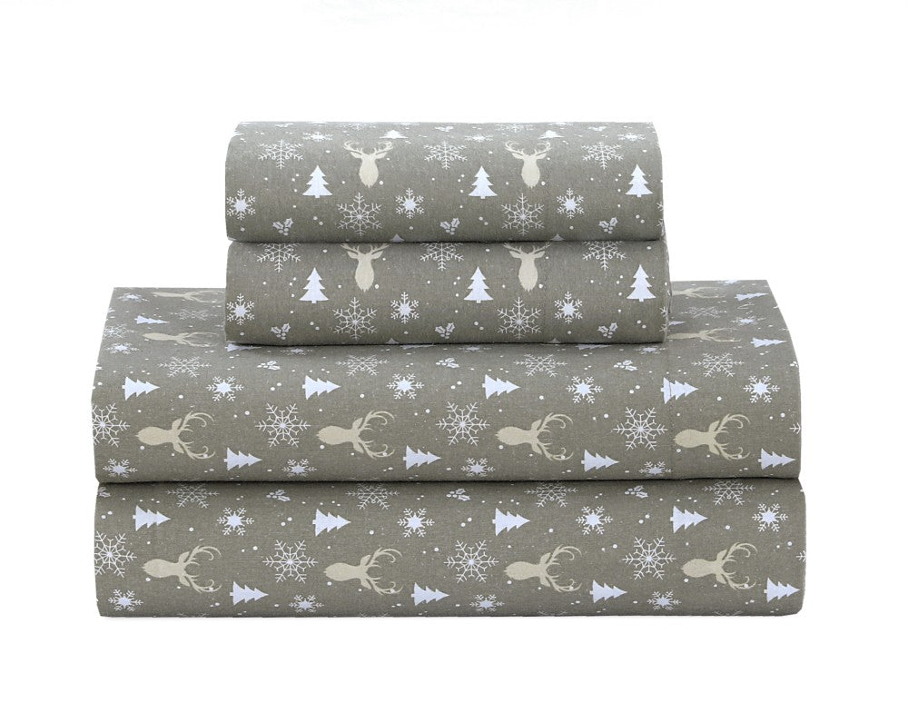 4-Piece Printed Flannel Sheet Set – 100% Cotton