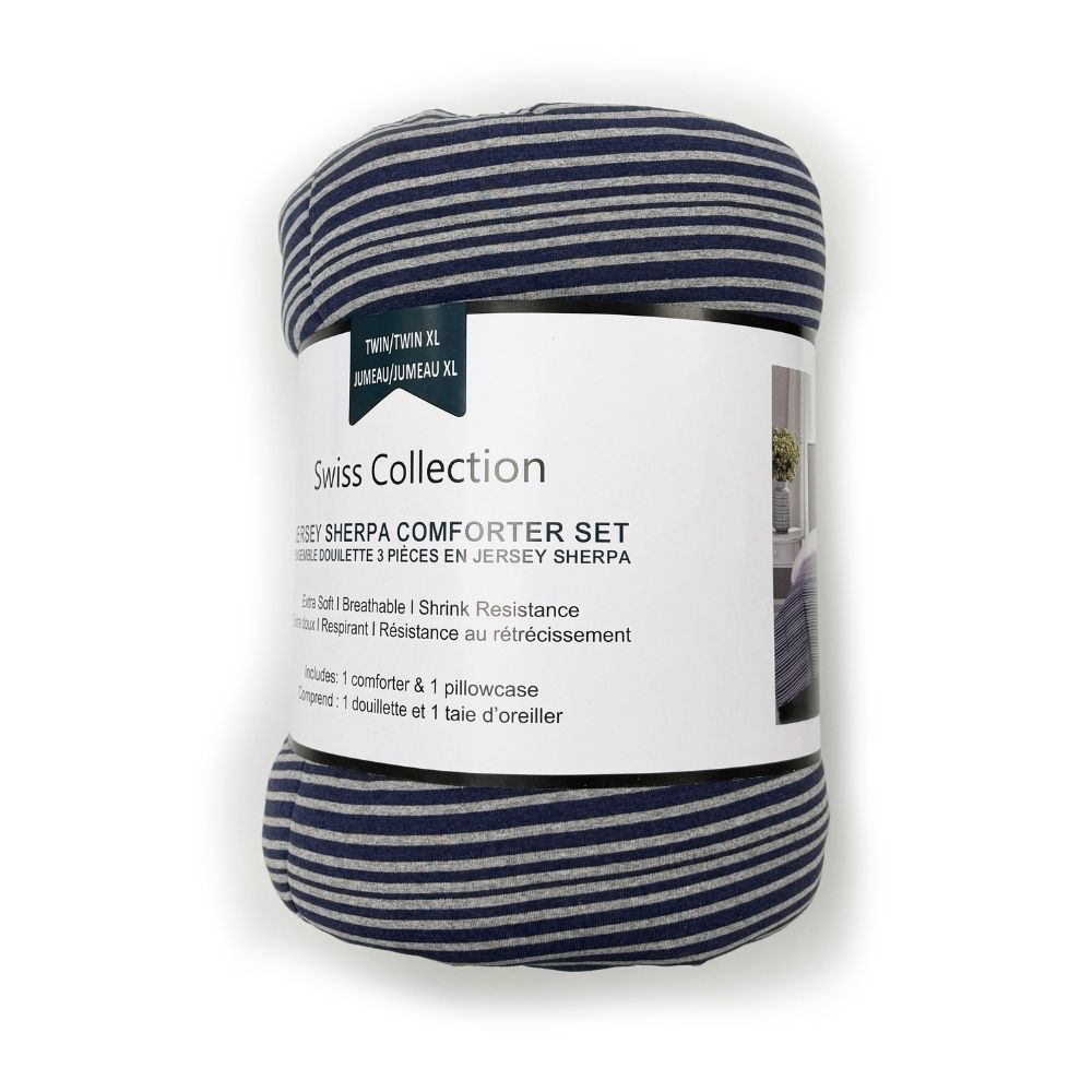 Stripe Jersey Sherpa Comforter Set