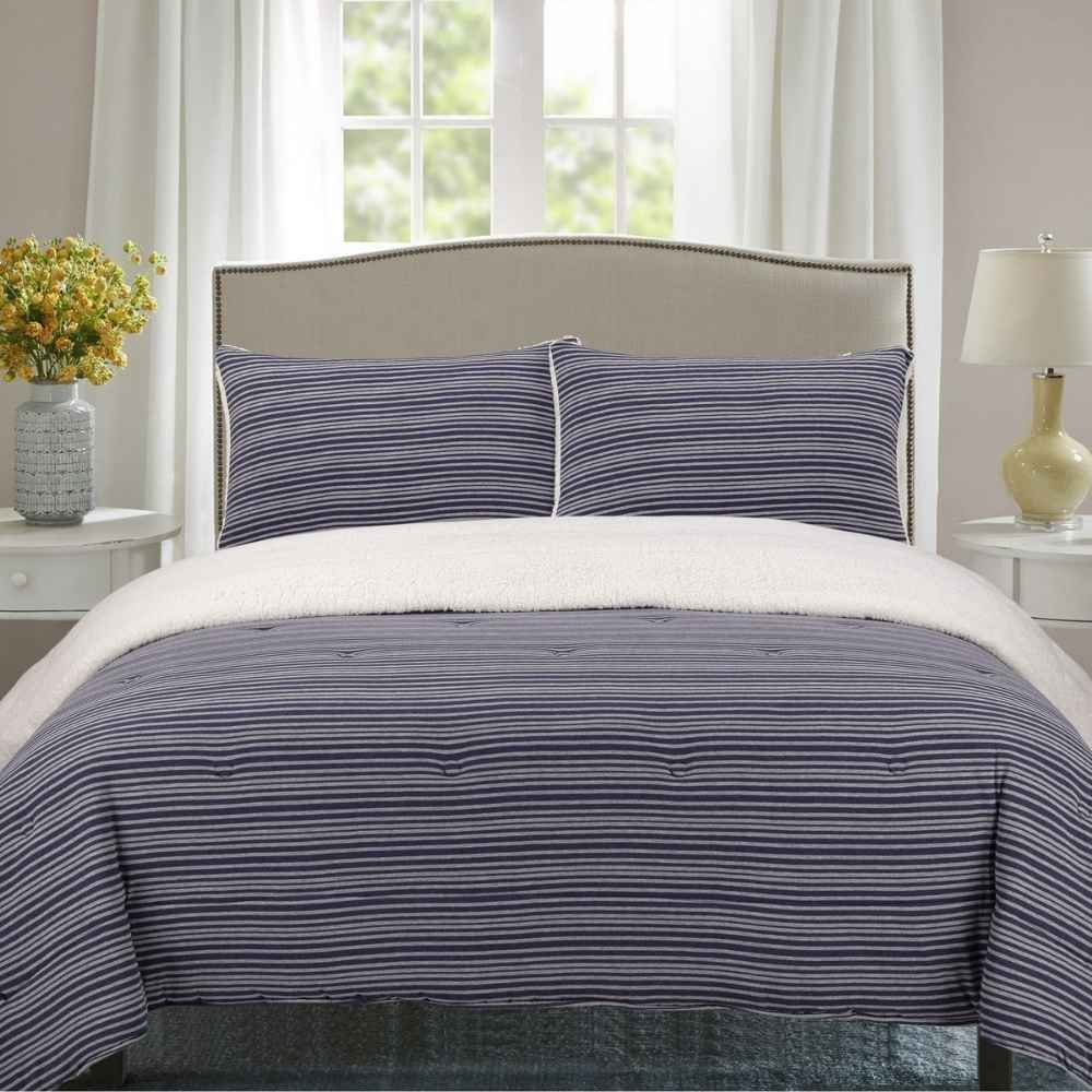 Stripe Jersey Sherpa Comforter Set