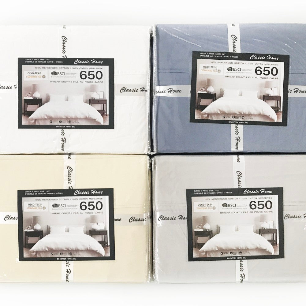 650-TC 100% Mercerized Cotton Sheet Set