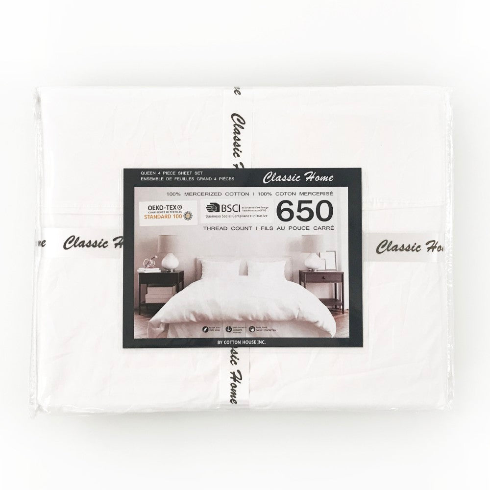 650-TC 100% Mercerized Cotton Sheet Set