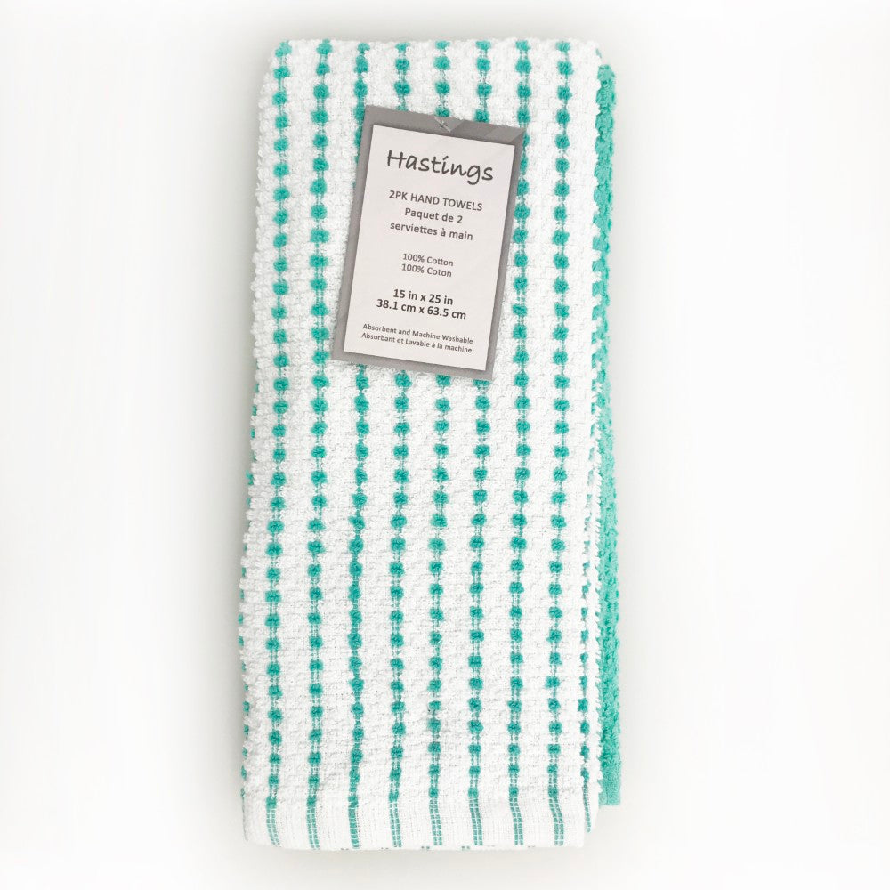 2 Pk Hand Towels. 100% Cotton, Yarn Dyed