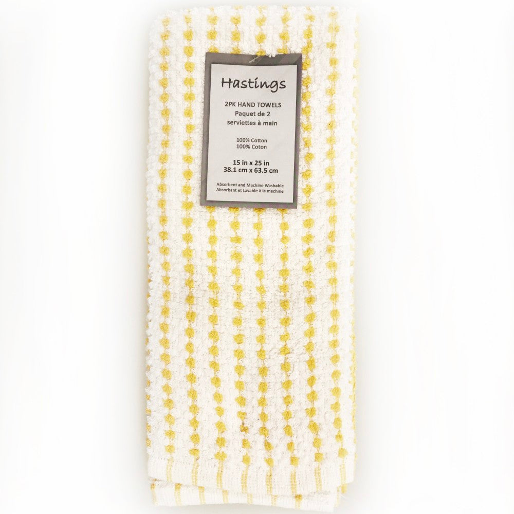 2 Pk Hand Towels. 100% Cotton, Yarn Dyed