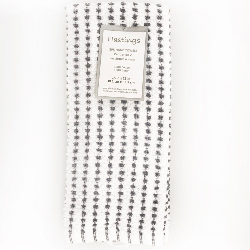 2 Pk Hand Towels. 100% Cotton, Yarn Dyed