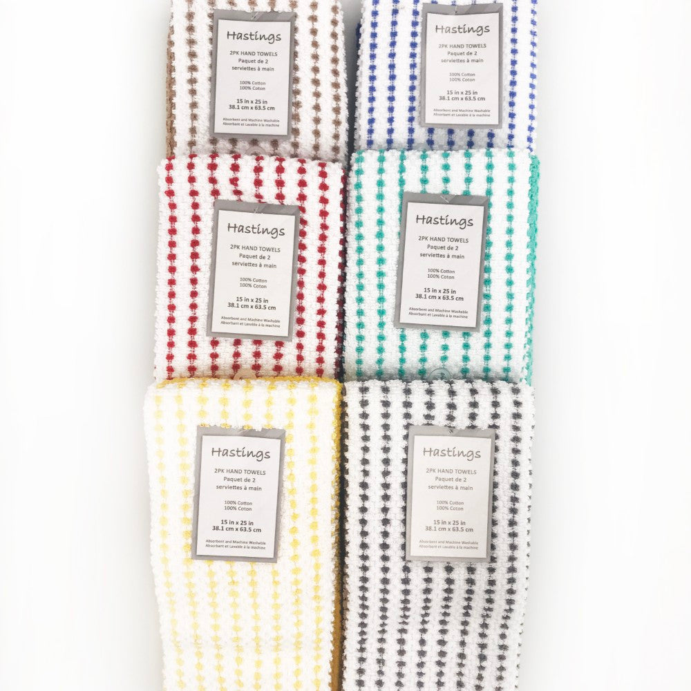 2 Pk Hand Towels. 100% Cotton, Yarn Dyed