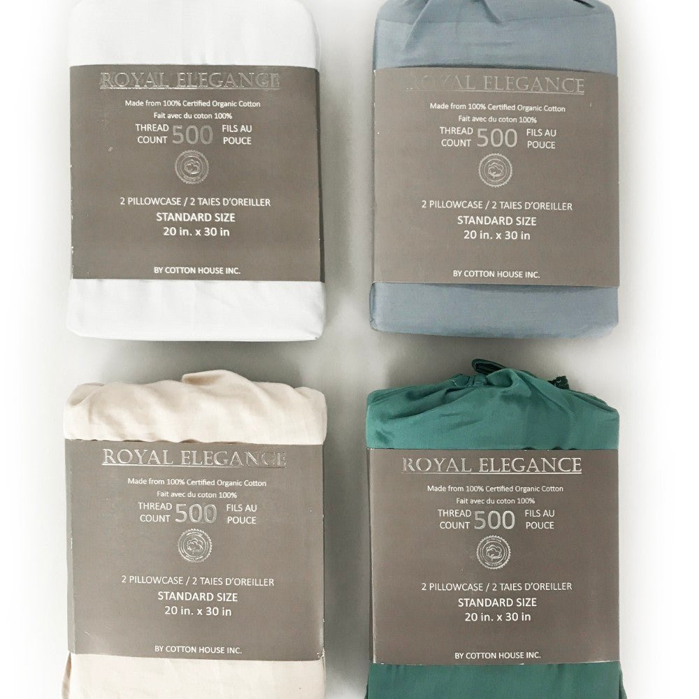 2 Pack TC-500 100% Organic Cotton Pillowcases