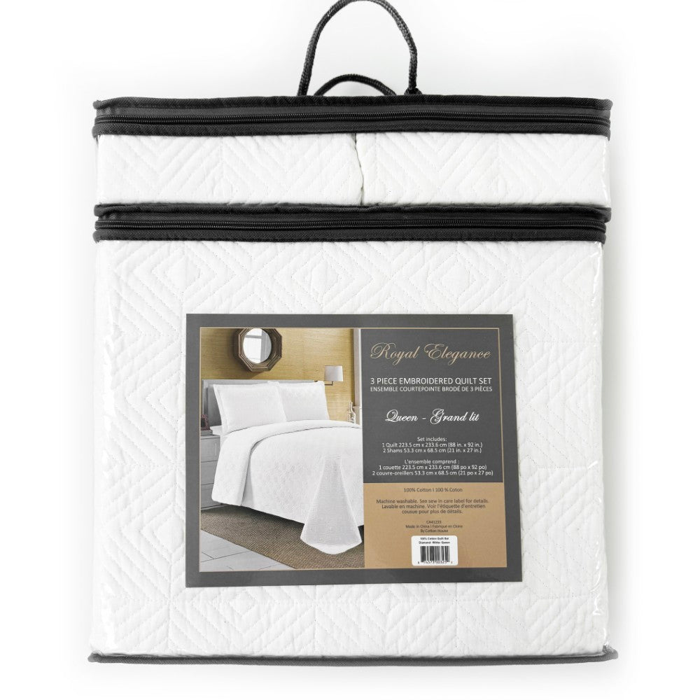3PC Embroidered Quilt Set 100% Cotton Swiss Collection. Medallion
